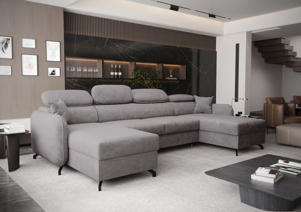AX LIVING Ecksofa mit Schlaffunktion Ribella 5 345 cm Grau U-Form, Bettkasten