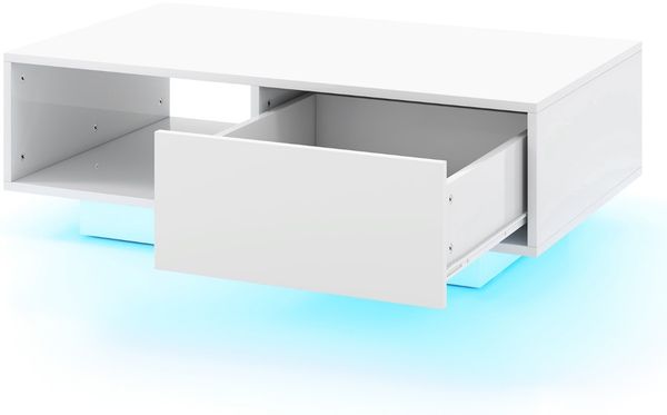 Couchtisch mit 20 Farben LED-Lichtern und Fernbedienung 95 x 55 x 31 cm Weiß