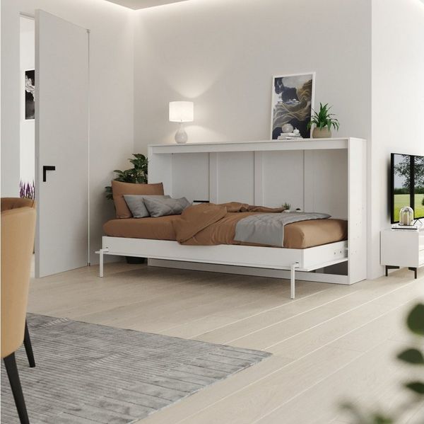 SMARTBett Schrankbett Wandklappbett 100/ 140/ 160x200 cm Weiß mit Gasdruckfedern, zwei Klickgurte