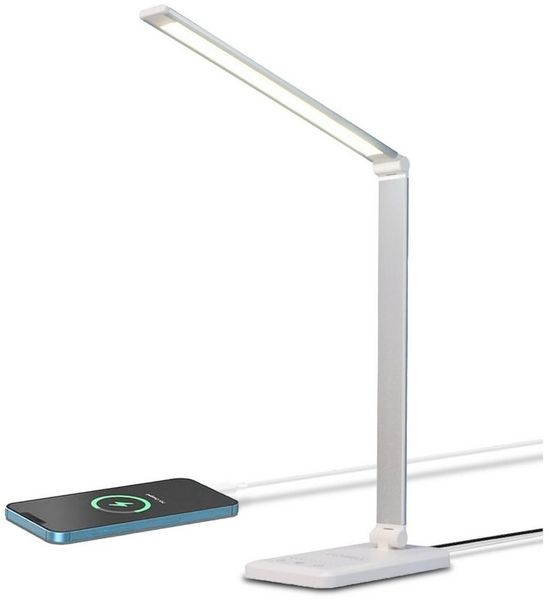 LQWELL Schreibtischlampe LED Schreibtischlampe Dimmbar Metallmaterial, LED fest integriert, 5 Farben & 10 Helligkeitsstufen Augenfreundliche Nachttischlampe, USB-Aufladung, Touch-Steuerung & Memory-Funktion