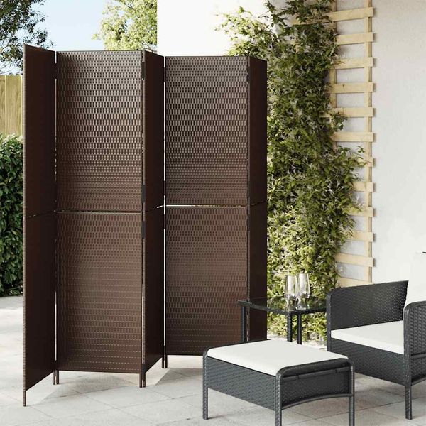 Paravent Raumteiler 5-tlg. Braun Poly Rattan