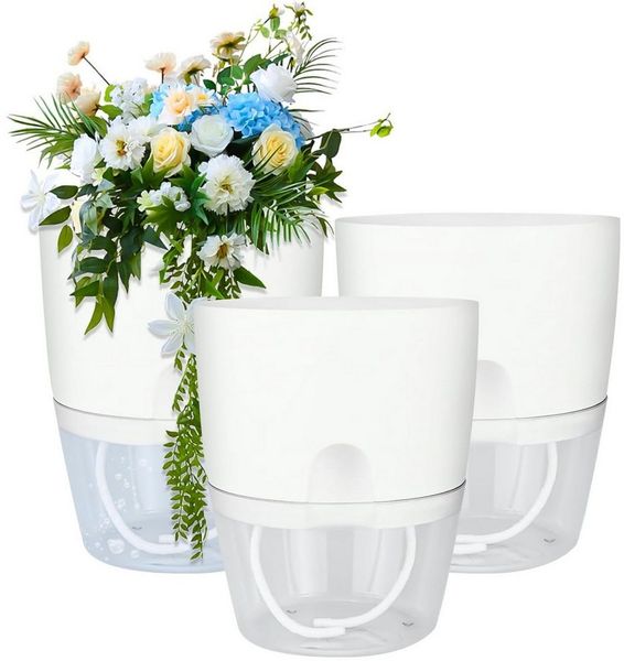 SURFOU Kräutertopf Blumentopf Selbstbewässerungstopf Pflanzentopf küche 3er-set Plantpot (Mit Wasserreservoir mit Bewässerungsseil sorgt, Wasserstandsanzeige, Robuster Kunststoff, hitze- und kälteresistent, Kräutertopf für Zimmerpflanzen, Blumen und Kr...