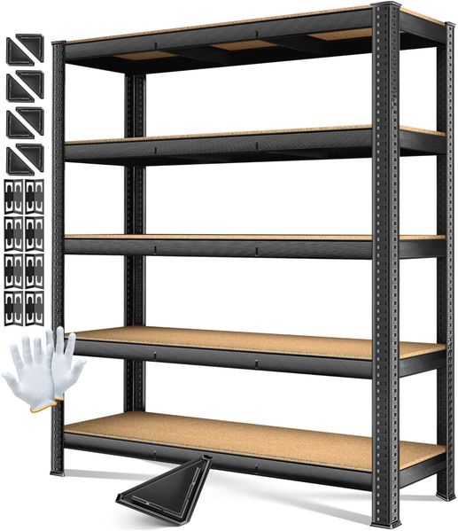 MASKO® Schwerlastregal Lagerregal Kellerregal 180 x 160 x 60 cm, 1500kg belastbar, 5 verstellbare Ablagen, MDF-Platten Regal aus Metall, Steckregal, Werkstattregal Stahlgestell Garage Werkbank Schwarz