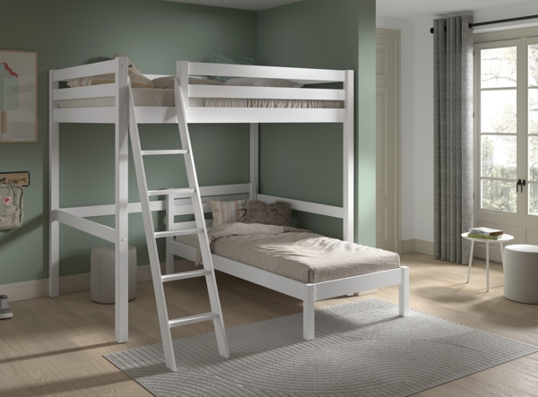 Winkelhochbett Pino 140 x 200 cm Kiefer Weiß