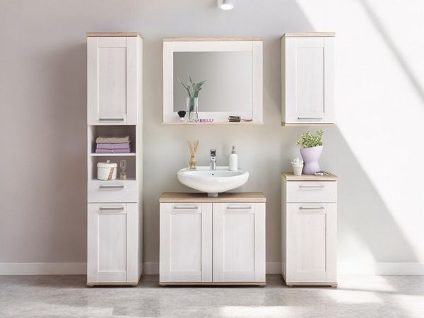 moebel-dich-auf Badmöbel-Set ELEGANCE, (Set 1, Hochschrank, Spiegel, Wbu, Hängeschrank, Kommode, 5-ST), im Landhausstil