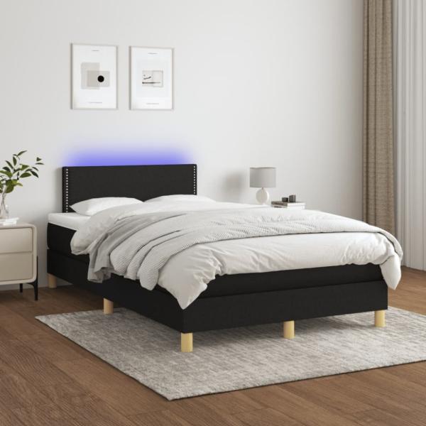 Boxspringbett mit Matratze & LED Stoff Schwarz 120 x 200 cm, Härtegrad: H2 [3133623]