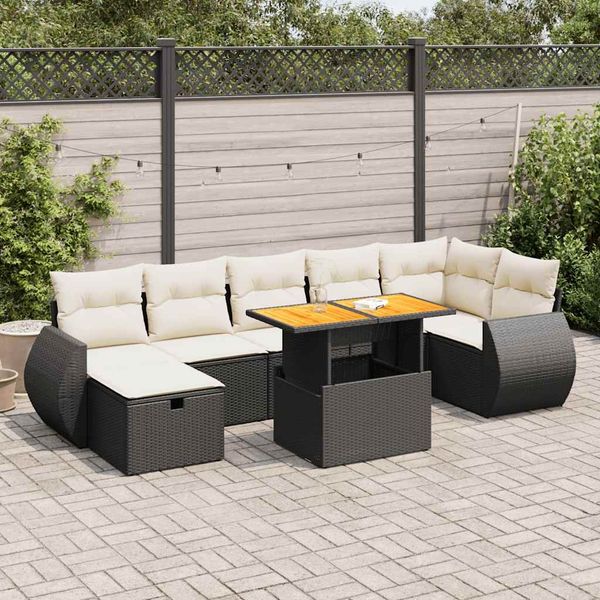 vidaXL 5tlg. Garten-Sofagarnitur mit Kissen Schwarz Poly Rattan Akazie 3328064