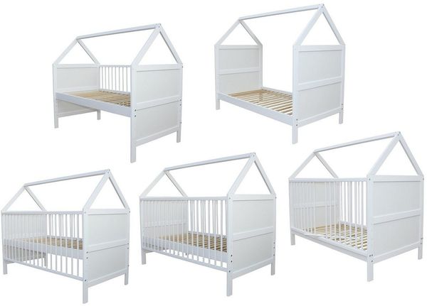 Micoland Hausbett Babybett Kinderbett Juniorbett Bett Haus 140x70 cm umbaubar weiß