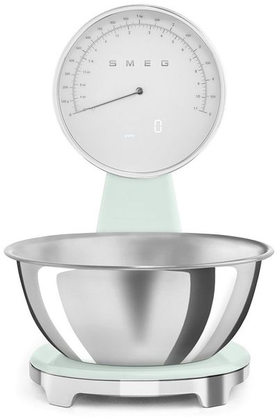 SMEG Retro Küchenwaage 5kg/1g Analog- Digitalanzeige USB Akku Grün KSF01PGWW
