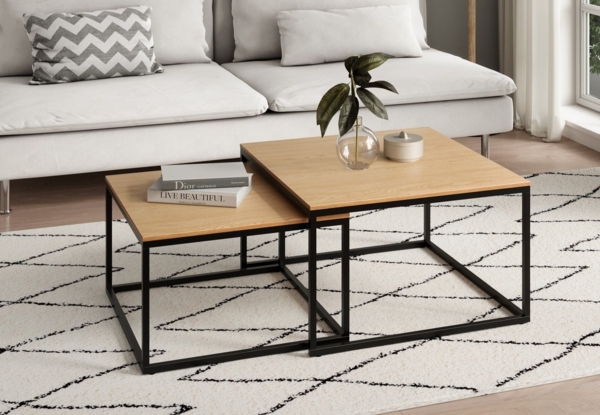 Home Collective Couchtisch Kleiner 2er Set aus Holz, Wohnzimmertisch Modern (Beistelltisch Set 2 in 1 mit Metallgestell, Büro Beistelltisch Loft Design TWIN, kratzfeste Oberfläche, Set 2 in 1), Rund in Eiche hell, für Wohnzimmer