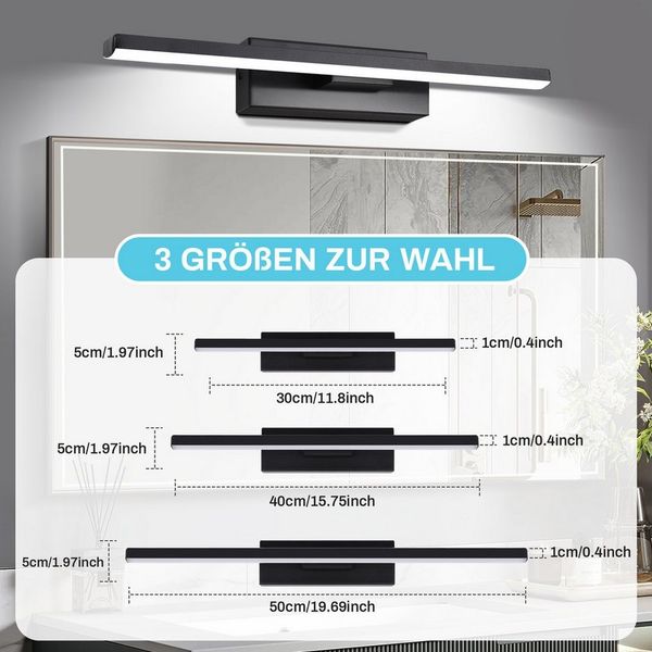Jibenhome LED Wandleuchte Innen/Außen Aluminium-Wandleuchte 3 Farben Dimmbar, 330°Drehbare Eisen, 3 Farben Enstellbar, LED fest integriert, Modern LED Spiegelleuchte