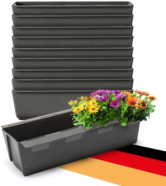 BigDean 10er Set Paletten Blumenkästen - Einsatz - mit Hängesystem zum Einhängen - 37cm anthrazit - Pflanzkasten für Europalette Balkonkasten Blumentopf - aus recyceltem PP-Kunststoff