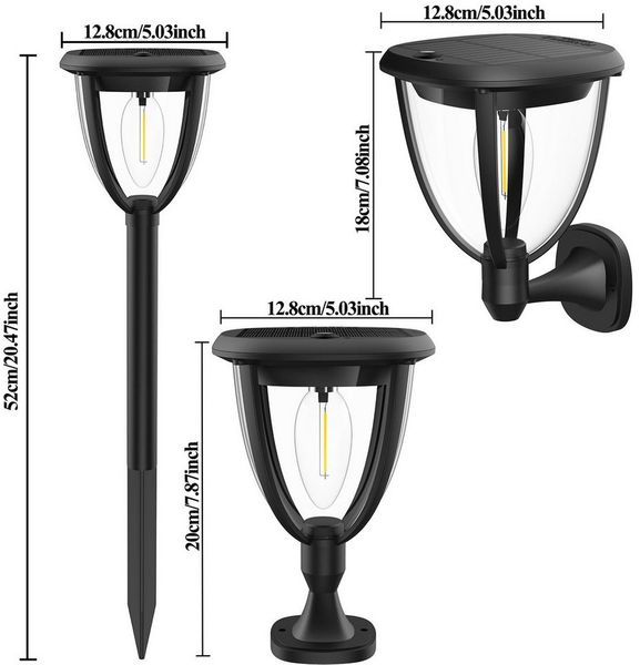 Rosnek LED Gartenleuchte 2 Stück, 3 in 1, Solar, 2 Beleuchtungsmodi, für Zaun Terrasse Garten, Warmweiß, Pfostenlampe, wasserdicht