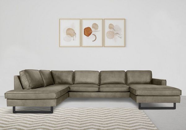 Places of Style Wohnlandschaft Pinto, 350 cm, U-Form, XXL, mit Ottomanen, Cord, Feincord, Luxus-Microfaser Leder und Chenille