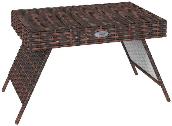 Outsunny Beistelltisch Rattan Gartentisch Klapptisch wetterfester Campingtisch (Couchtisch, 1-St, Kaffeetisch), für Garten, Balkon, Braun, 60 x 41 x 41 cm