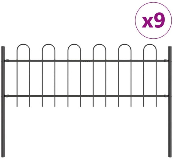 vidaXL Gartenzaun 9 pcs Grau 15,3 x 0,6 m Pulverbeschichteter Stahl 3334173