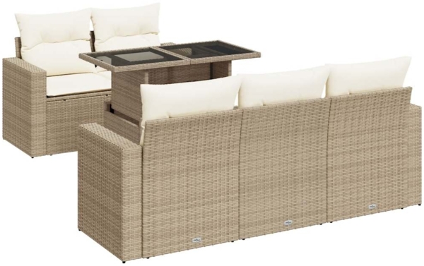 vidaXL 6-tlg. Garten-Sofagarnitur mit Kissen Beige Poly Rattan 3326249