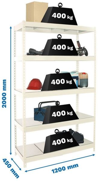 PROREGAL® Schwerlastregal Schwerlastregal BIG METAL YETI FIVE 200x120x45cm Fachlast 400kg Weiß