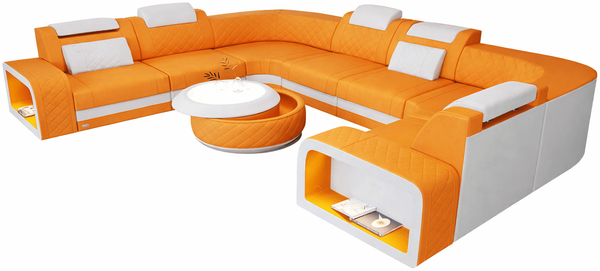 Stoff Wohnlandschaft Foggia U Form - Mikrofaserstoff - apricot-weiß - Links