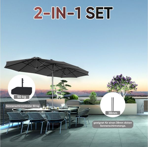 Sekey Sonnenschirm 400 x 220 cm Doppelsonnenschirm mit Kurbel, Groß Gartenschirm, UPF50+, LxB: 400,00x220,00 cm, Ohne/mit 50kg Ständer, UV 50+, wasserdicht, belüftet