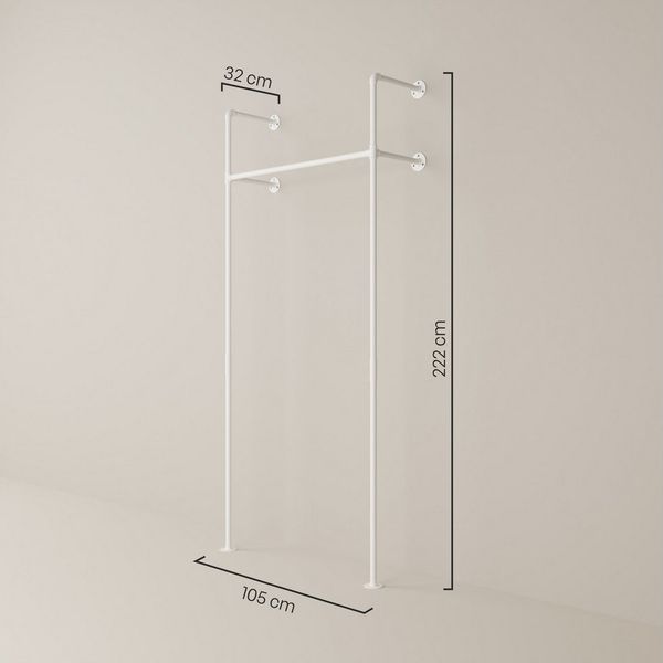 pamo. design Kleiderständer KIM Kleiderstange Wandmontage, offener Kleiderschrank, Kleiderständer, Weißer Garderobenständer im Industrial Design für Kleidung