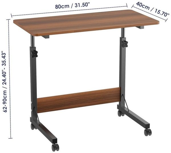 JEOBEST Computertisch Beistelltisch Höhenverstellbar 80x40x(69-89)cm Laptoptisch auf Rollen, Mobiler Beistelltisch Pflegetisch für Bett und Sofa