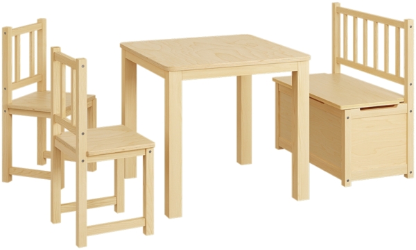 Bellabino 'Sora' Kindersitzgruppe, natur, Kiefer, Kinderzimmer Set aus Tisch, Sitzbank und 2x Stuhl, ab 2 Jahren
