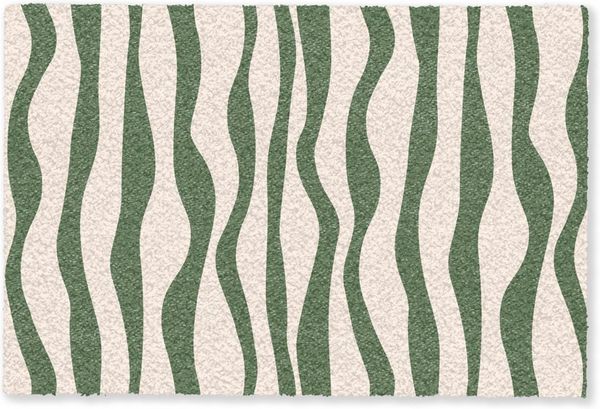 MuchoWow Fußmatte Wellenlinien - Beige - Grün - Streifen - Abstrakt, Rechteckig, innen Schmutzfangmatte, Tür, Schmutzfänger Flur, Teppich 60x40 cm
