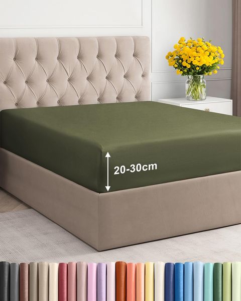 Spannbettlaken 100x200 cm Salbeigrün - 30cm (12") Tiefe Tasche - Premium Mikrofaser Spannbetttuch - Weich und Knitterfrei - Atmungsaktiv, Hypoallergen und Oeko-TEX Standard 100 Zertifiziert