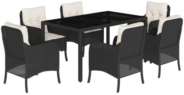 vidaXL 7-tlg. Garten-Essgruppe mit Kissen Schwarz Poly Rattan 3211845