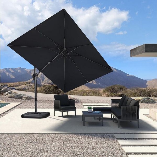 PURPLE LEAF Sonnenschirm Außenbereich Rechteckiger großer Seitlich Neigender Ampelschirm, LxB: 360x270 cm, 360°Rotation, Sonnenschutz UV50+, mit Schirmständer