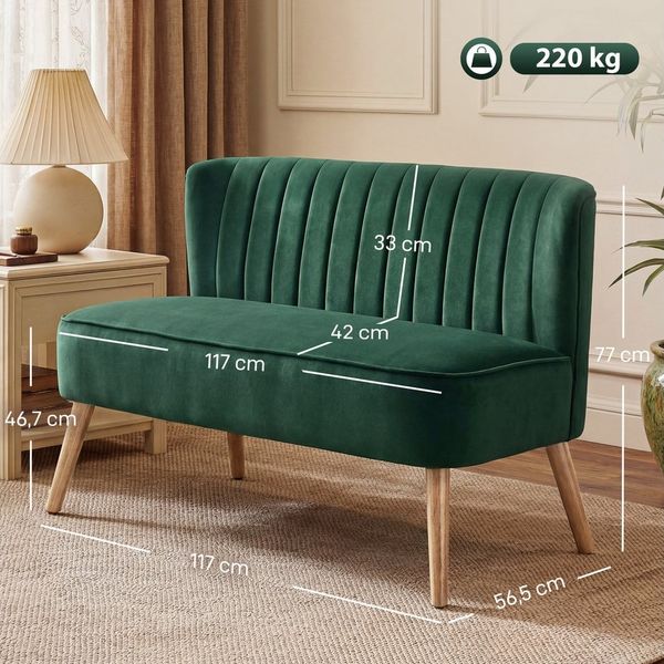 HOMCOM 2-Sitzer Stoffsofa Polstersofa Sitzmöbel Loungesofa Holz Samtartiges Polyster Schaumstoff Dunkelgrün 117 x 56,5 x 77 cm Bild 3
