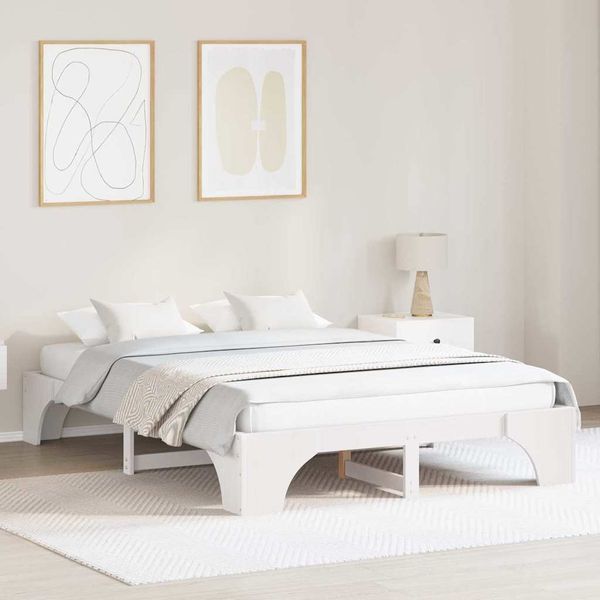 vidaXL Bettrahmen Weiß 140 x 200 cm Massives Kiefernholz 872945
