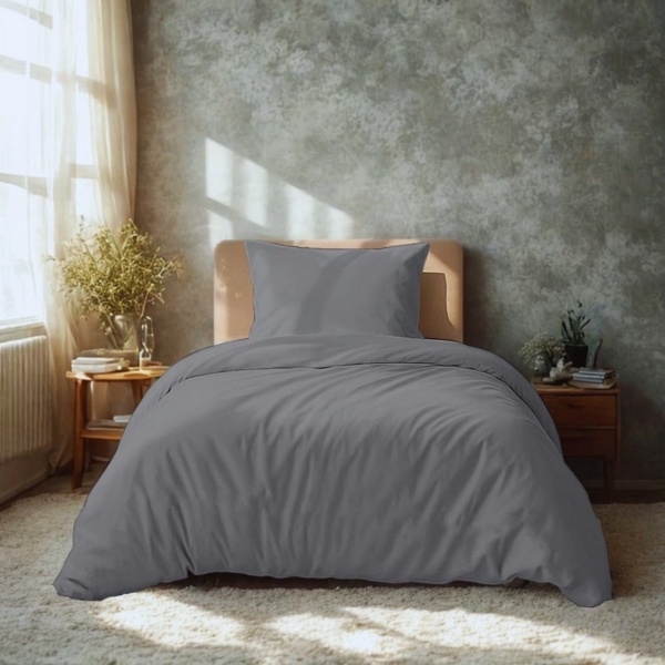 Komfortec Premium Bettwäsche 135x200 mit 1 Kissenbezug 80x80 cm Set aus Gebürstetes Mikrofaser - Grau