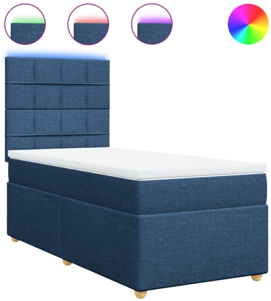vidaXL Boxspringbett mit Matratze Blau 90x190 cm Stoff 3293441
