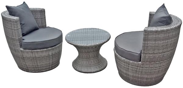 Bistro-Set CARINA Kunststoffgeflecht Grau Kunststoff | Balkonset Gartenmöbel-Set Club-Set Bistrotisch Outdoor Sitzgruppe