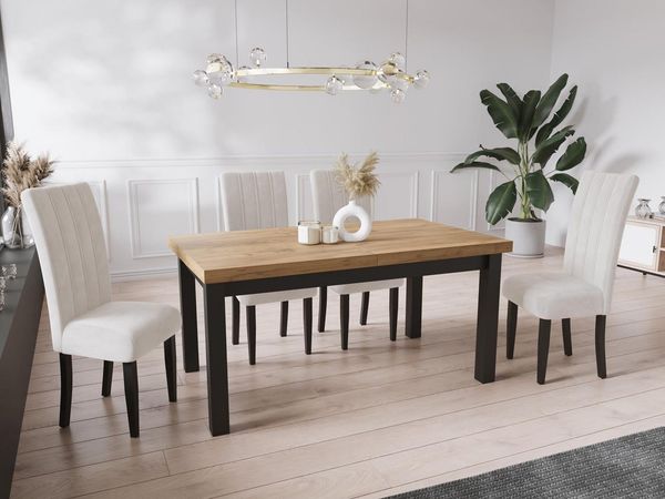 WFL GROUP Esstisch Gemini ausziehbar rechteckig modern mit schwarzen Holzbeinen (MADE IN EU, 5 Gr. – 120/140/160/170/200 cm ausziehbar auf 160/180/210/250/300 cm), platzsparender Tisch in Holzoptik für Küche, Esszimmer oder Wohnzimmer