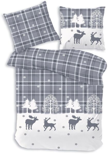Träumschön Bettwäsche Premium Biber 135x200 cm oder 155x220 cm - Rentier rot oder silber, Biber, mit Reißverschluss, 100% Baumwolle, kuschelig warm im Winter