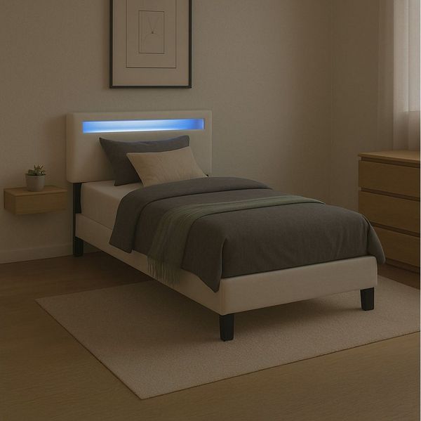 CARO-Möbel Polsterbett BENITO, Polsterbett 90x200 cm Einzel Jugend Bett mit Kunstleder & LED Beleucht