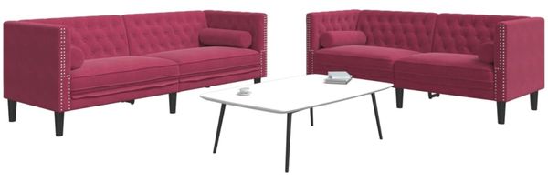 vidaXL 2-tlg. Chesterfield-Sofa-Set mit Nackenrollen Rot Samt 3209295