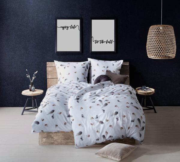 Mako Satin Bettwäsche Federn weiß 135x200 + 80x80