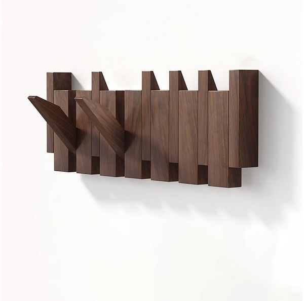 BlingBin Garderobenleiste 6 Haken Holzgarderobe, Wandgarderobe, Platzsparende (1er Set, 1 St, 44 x 15 x 3,5 cm), Flip Down Wand-Mounted Design, zum Aufhängen Hüten Schals Handtüchern