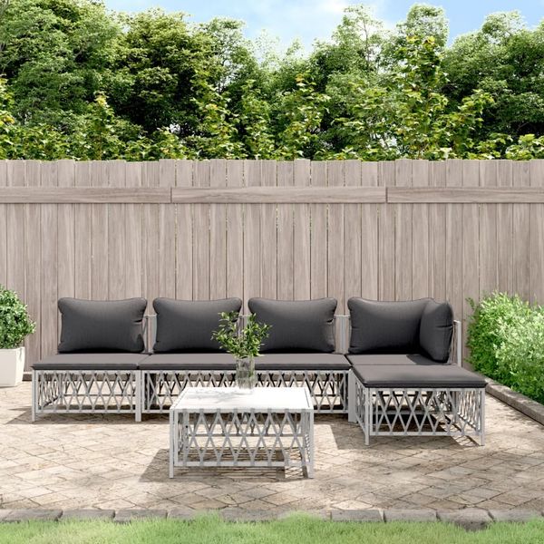 vidaXL 6-tlg. Garten-Lounge-Set mit Kissen Weiß Stahl 3186858