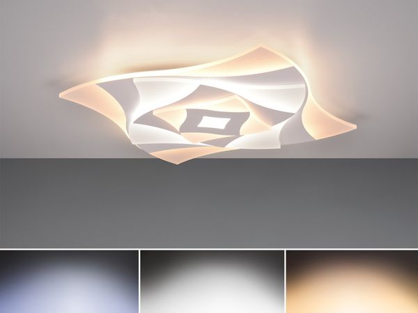 Trio Leuchten LED Deckenleuchte Akita 647110131, Metall Weiß matt, Acryl, inkl. 56 Watt LED, Fernbedienung, Dimmbar, Farbwechsel