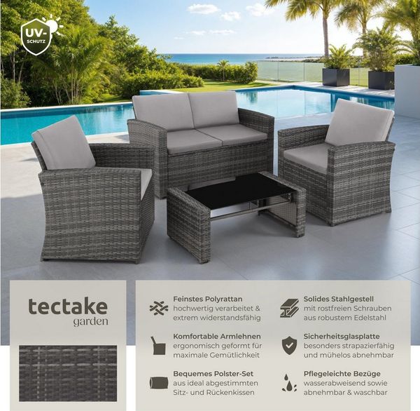 tectake Loungeset Rattan Lounge, (Set, 5-tlg), für 4 Personen