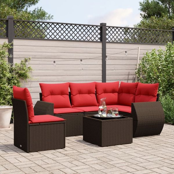 vidaXL 6-teiliges Gartensofa-Set mit Kissen, braun, Polyrattan 3221383