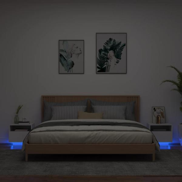 vidaXL Nachttische mit LED-Leuchten 2 Stk. Weiß 40x39x37 cm 836799