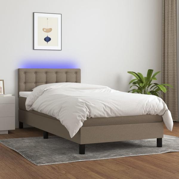 vidaXL Boxspringbett mit Matratze & LED Taupe 90x190 cm Stoff 3133441