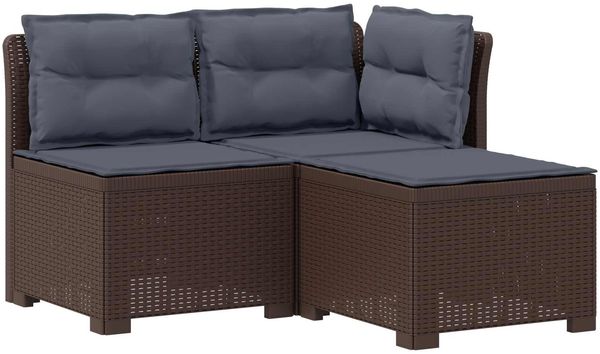 vidaXL 3-Sitzer Garten Sofa mit Kissen Rattan-Look PP Braun 8011911