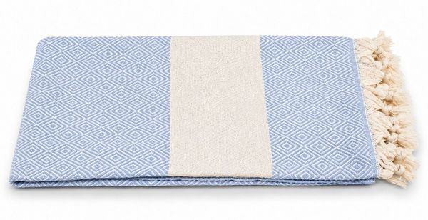 my Hamam Hamamtücher Pestemal Hamamtuch hellblau naturbeige ca. 100x180 cm "Diamant", (1-St), mit schönen Fransen, weich u. saugstark Bild 2